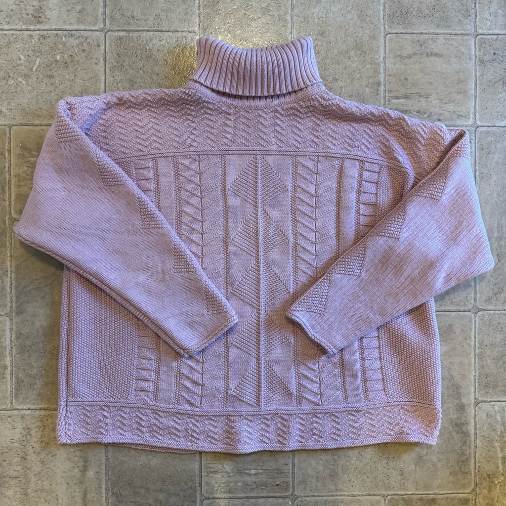 Liz Sport vintage pink turtleneck sweater 100% cotton geometric design large